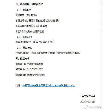 国足主帅公开选聘:报名时间9月5日至9月20需满足七大条件的简单介绍 国足主帅公开选聘:报名时间9月5日至9月20需满足七大条件的简单介绍